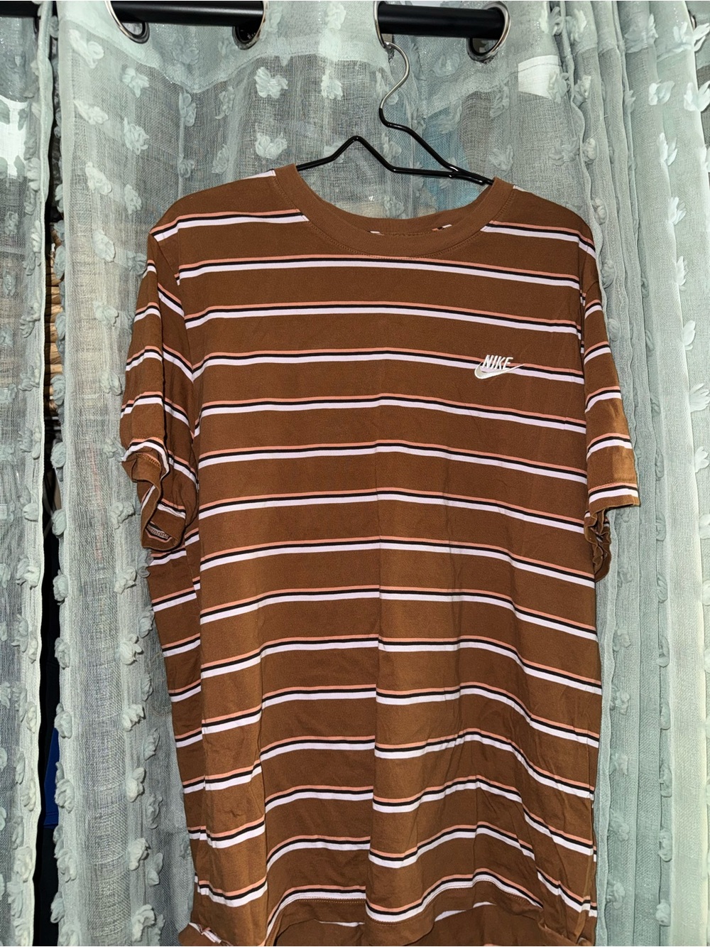 Nike Brown Striped Short Sleeve Tee with White and Pink Stripes